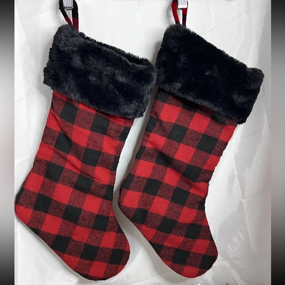 Unknown Other - Christmas Red & Black Buffalo Check Faux Fur Stockings Set Of Two